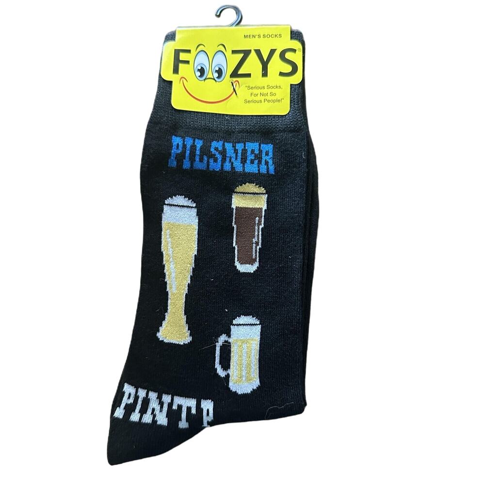 NWT Foozys Beer Glass Bartender Black Crew Socks Mens One Size
